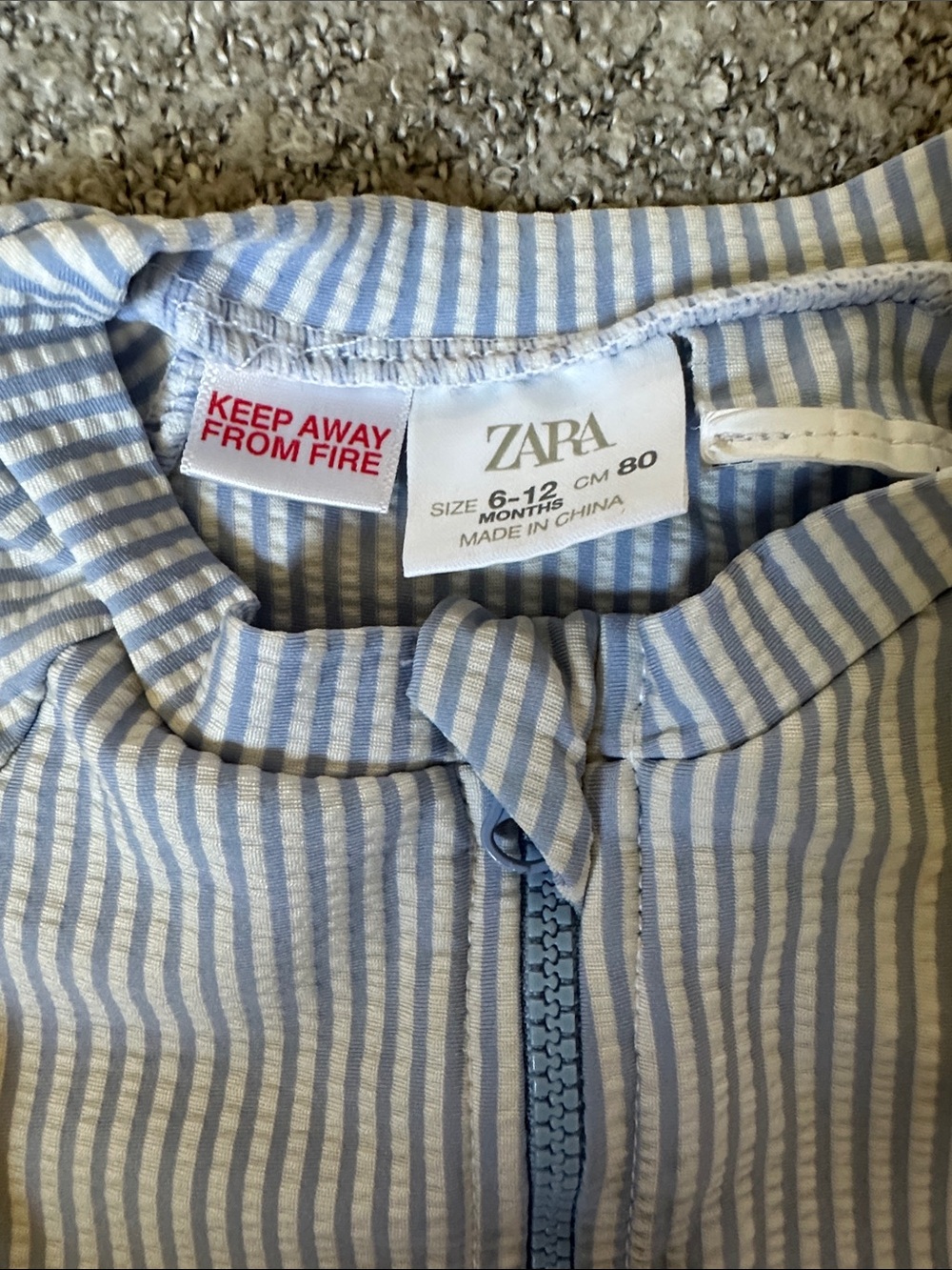 ZARA BABY | Blue & White Striped Zip-Front One-Piece | 12 M - Picture 3 of 5